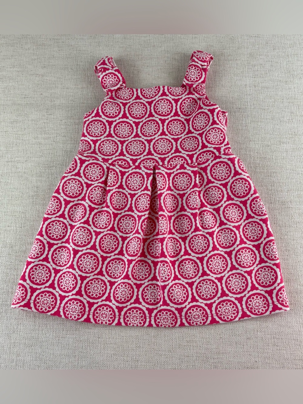 Janie and Jack girl 2T sleeveless Pink & White Circular Print dress square neck